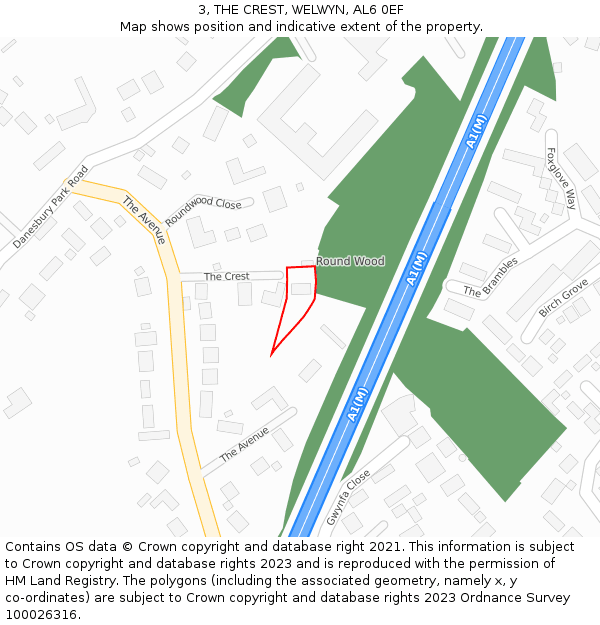 3, THE CREST, WELWYN, AL6 0EF: Location map and indicative extent of plot