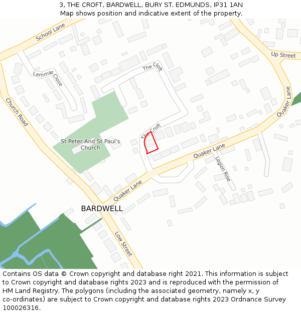 3, THE CROFT, BARDWELL, BURY ST. EDMUNDS, IP31 1AN: Location map and indicative extent of plot