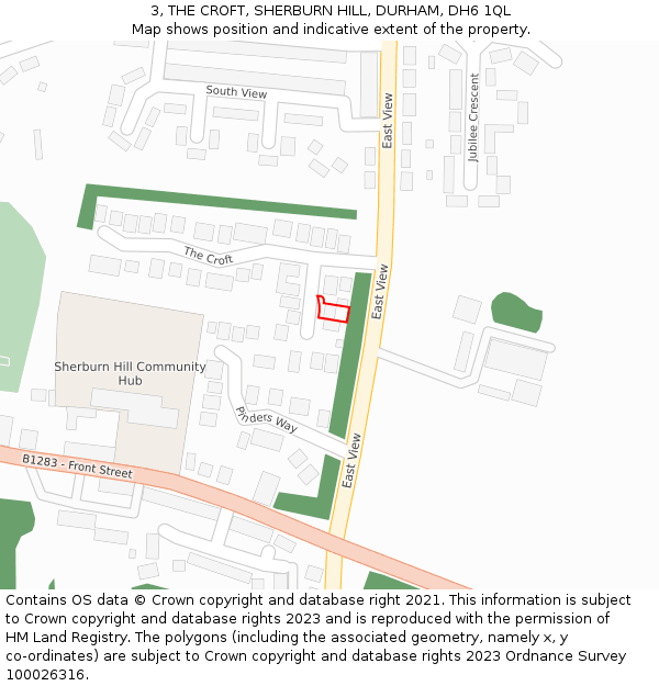 3, THE CROFT, SHERBURN HILL, DURHAM, DH6 1QL: Location map and indicative extent of plot