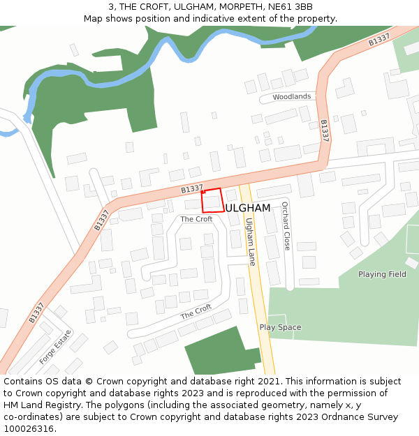 3, THE CROFT, ULGHAM, MORPETH, NE61 3BB: Location map and indicative extent of plot