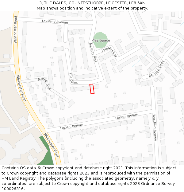 3, THE DALES, COUNTESTHORPE, LEICESTER, LE8 5XN: Location map and indicative extent of plot