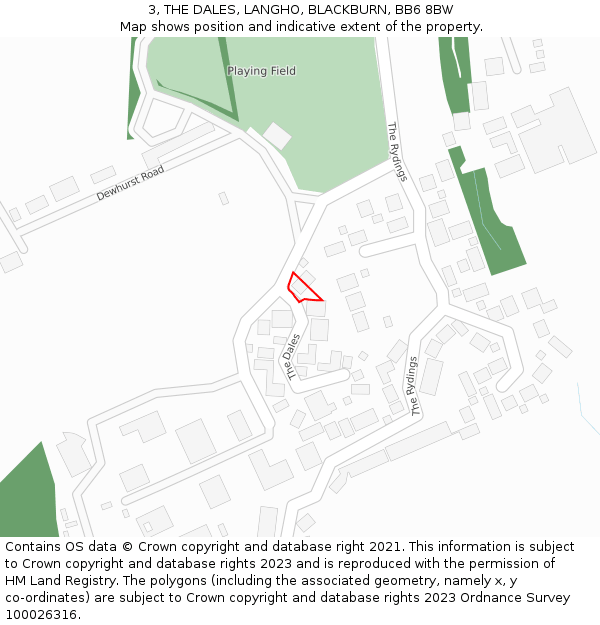 3, THE DALES, LANGHO, BLACKBURN, BB6 8BW: Location map and indicative extent of plot