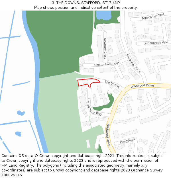 3, THE DOWNS, STAFFORD, ST17 4NP: Location map and indicative extent of plot