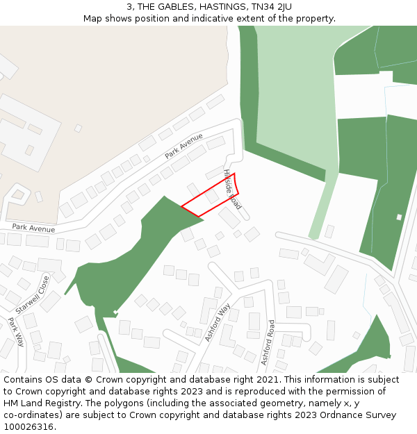 3, THE GABLES, HASTINGS, TN34 2JU: Location map and indicative extent of plot