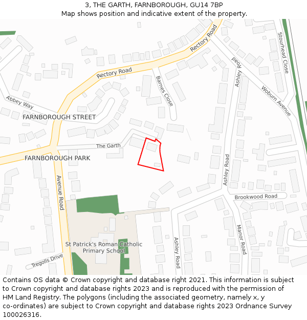 3, THE GARTH, FARNBOROUGH, GU14 7BP: Location map and indicative extent of plot
