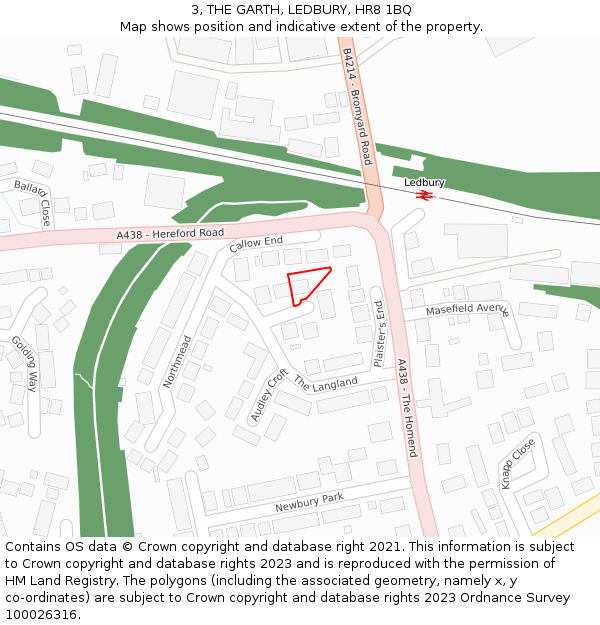 3, THE GARTH, LEDBURY, HR8 1BQ: Location map and indicative extent of plot