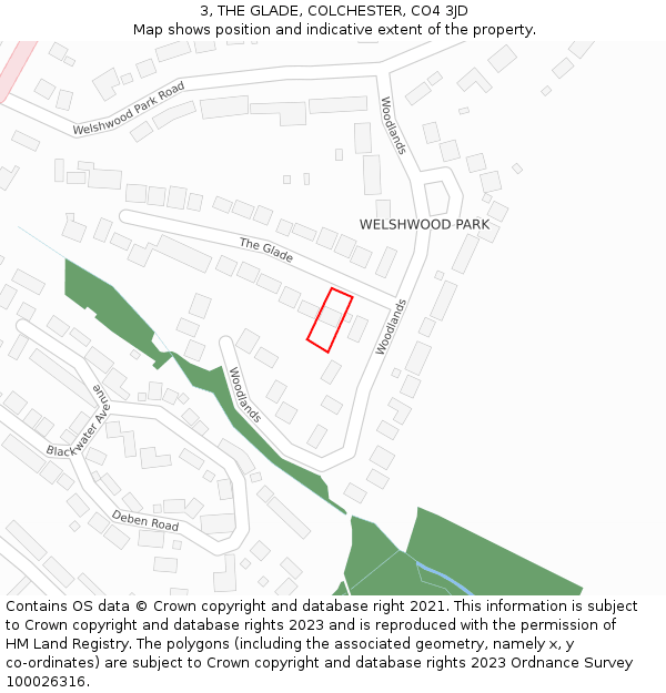 3, THE GLADE, COLCHESTER, CO4 3JD: Location map and indicative extent of plot