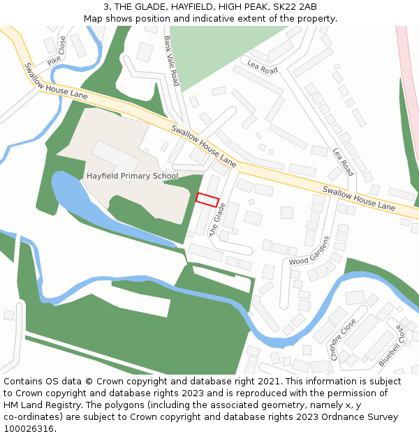 3, THE GLADE, HAYFIELD, HIGH PEAK, SK22 2AB: Location map and indicative extent of plot