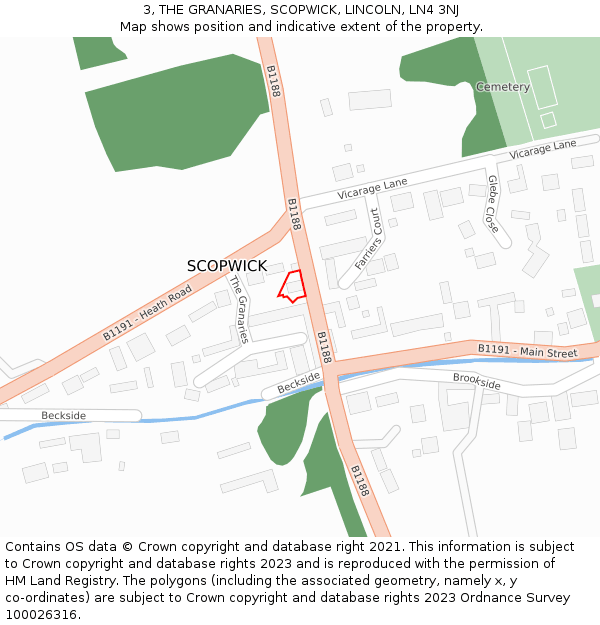 3, THE GRANARIES, SCOPWICK, LINCOLN, LN4 3NJ: Location map and indicative extent of plot