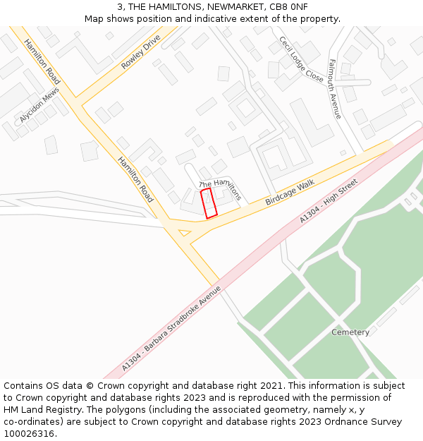 3, THE HAMILTONS, NEWMARKET, CB8 0NF: Location map and indicative extent of plot