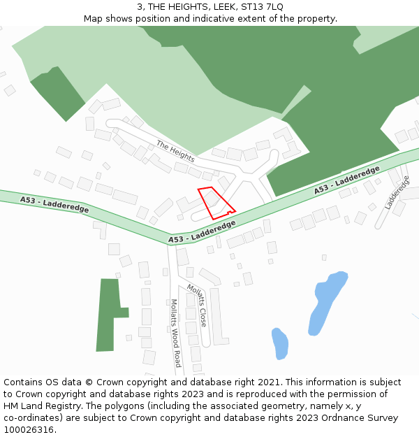 3, THE HEIGHTS, LEEK, ST13 7LQ: Location map and indicative extent of plot
