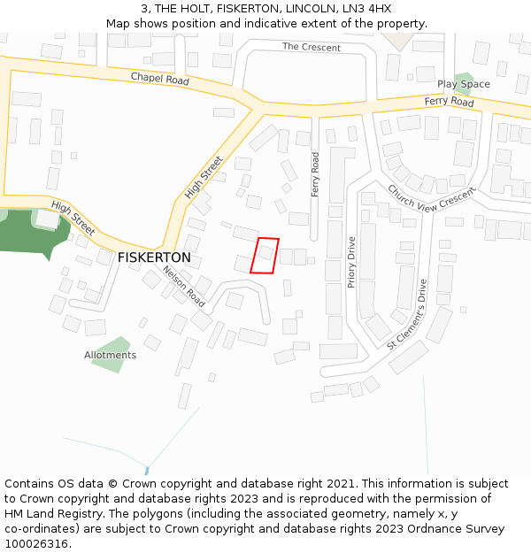 3, THE HOLT, FISKERTON, LINCOLN, LN3 4HX: Location map and indicative extent of plot