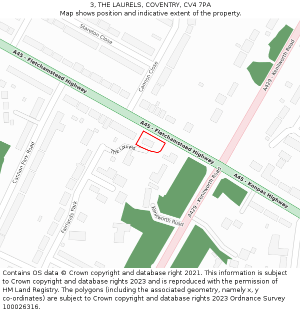 3, THE LAURELS, COVENTRY, CV4 7PA: Location map and indicative extent of plot