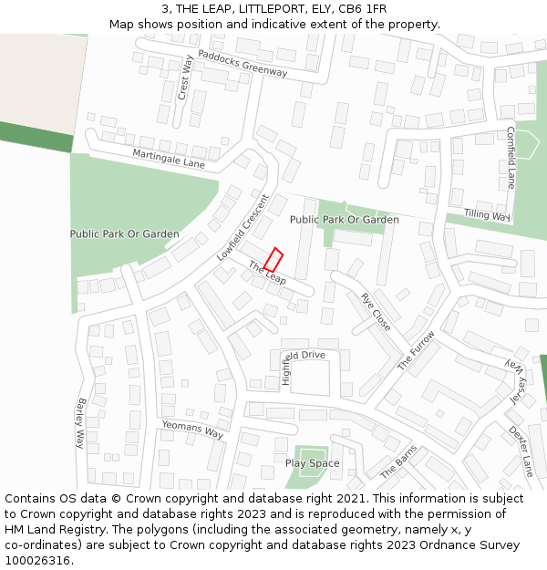 3, THE LEAP, LITTLEPORT, ELY, CB6 1FR: Location map and indicative extent of plot