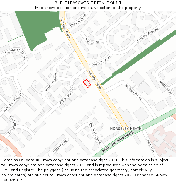3, THE LEASOWES, TIPTON, DY4 7LT: Location map and indicative extent of plot