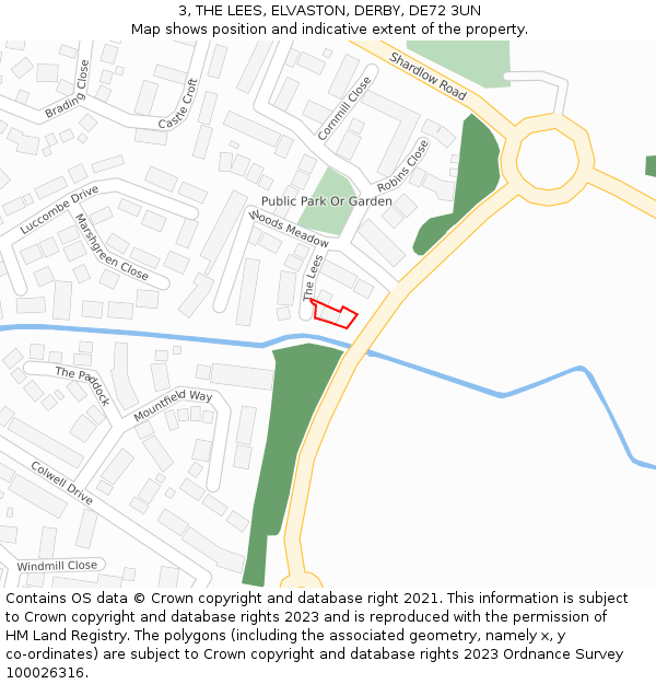 3, THE LEES, ELVASTON, DERBY, DE72 3UN: Location map and indicative extent of plot