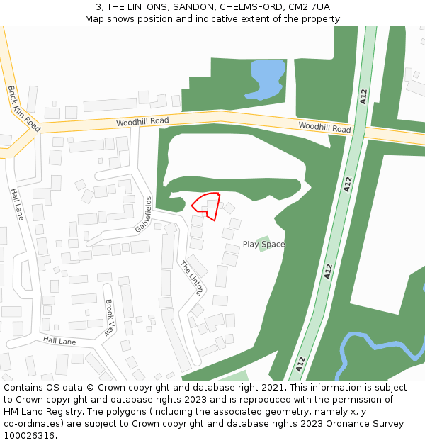 3, THE LINTONS, SANDON, CHELMSFORD, CM2 7UA: Location map and indicative extent of plot