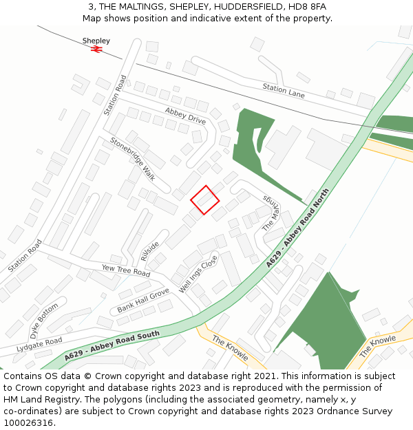 3, THE MALTINGS, SHEPLEY, HUDDERSFIELD, HD8 8FA: Location map and indicative extent of plot