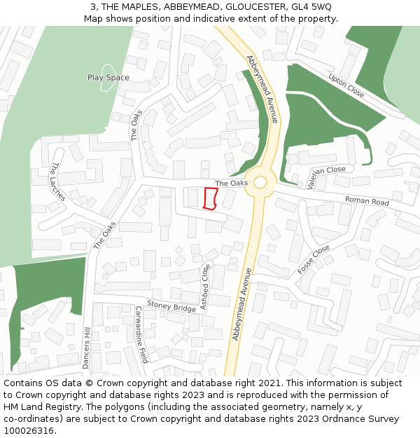 3, THE MAPLES, ABBEYMEAD, GLOUCESTER, GL4 5WQ: Location map and indicative extent of plot
