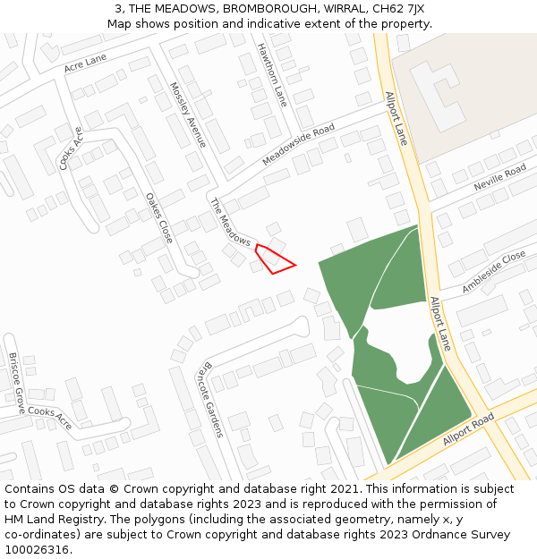 3, THE MEADOWS, BROMBOROUGH, WIRRAL, CH62 7JX: Location map and indicative extent of plot