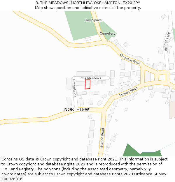 3, THE MEADOWS, NORTHLEW, OKEHAMPTON, EX20 3PY: Location map and indicative extent of plot