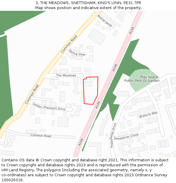 3, THE MEADOWS, SNETTISHAM, KING'S LYNN, PE31 7PR: Location map and indicative extent of plot