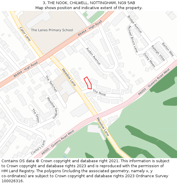 3, THE NOOK, CHILWELL, NOTTINGHAM, NG9 5AB: Location map and indicative extent of plot
