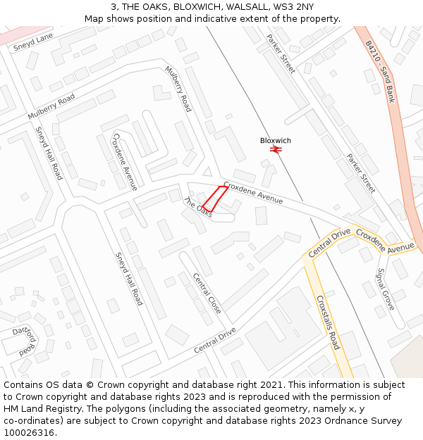 3, THE OAKS, BLOXWICH, WALSALL, WS3 2NY: Location map and indicative extent of plot