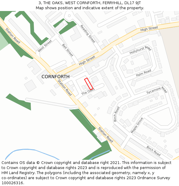 3, THE OAKS, WEST CORNFORTH, FERRYHILL, DL17 9JT: Location map and indicative extent of plot