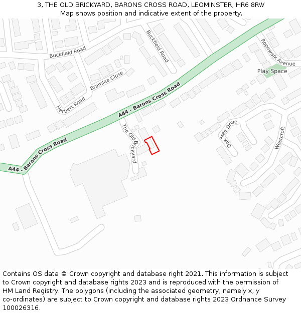 3, THE OLD BRICKYARD, BARONS CROSS ROAD, LEOMINSTER, HR6 8RW: Location map and indicative extent of plot