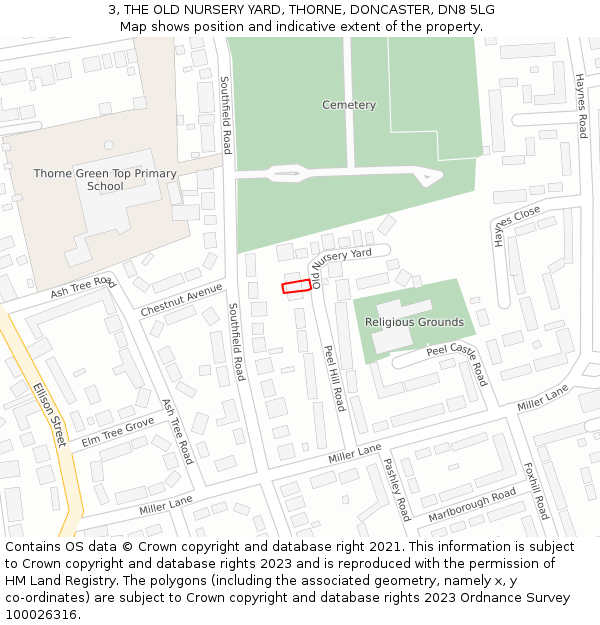 3, THE OLD NURSERY YARD, THORNE, DONCASTER, DN8 5LG: Location map and indicative extent of plot