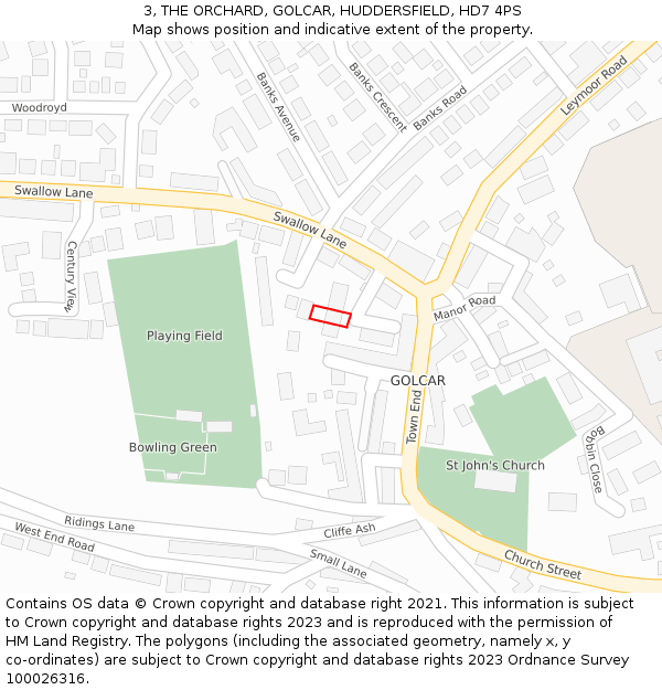 3, THE ORCHARD, GOLCAR, HUDDERSFIELD, HD7 4PS: Location map and indicative extent of plot