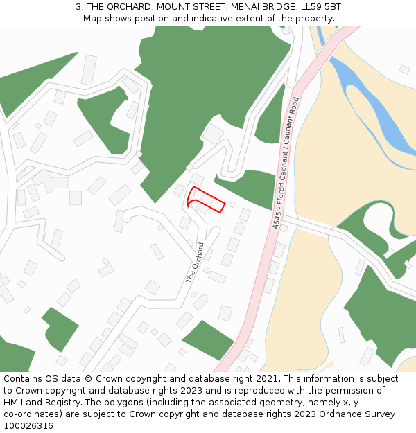 3, THE ORCHARD, MOUNT STREET, MENAI BRIDGE, LL59 5BT: Location map and indicative extent of plot