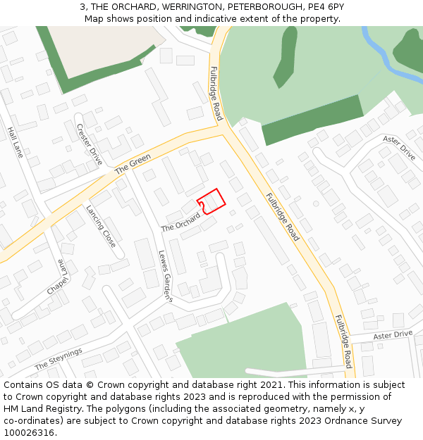 3, THE ORCHARD, WERRINGTON, PETERBOROUGH, PE4 6PY: Location map and indicative extent of plot