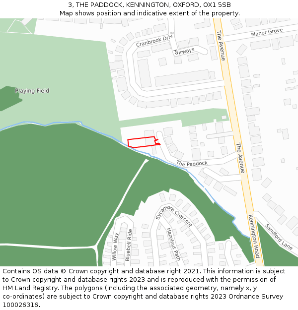 3, THE PADDOCK, KENNINGTON, OXFORD, OX1 5SB: Location map and indicative extent of plot