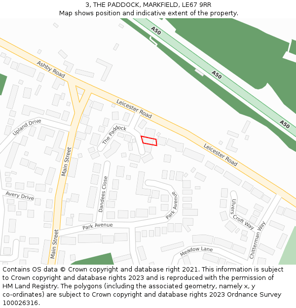 3, THE PADDOCK, MARKFIELD, LE67 9RR: Location map and indicative extent of plot