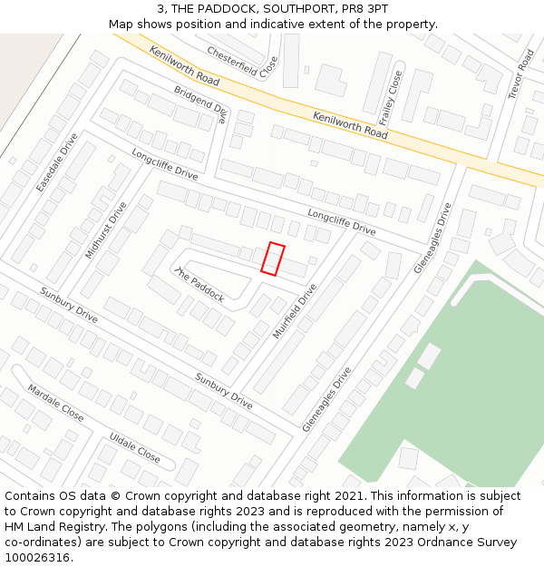 3, THE PADDOCK, SOUTHPORT, PR8 3PT: Location map and indicative extent of plot