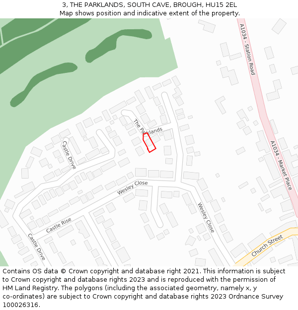 3, THE PARKLANDS, SOUTH CAVE, BROUGH, HU15 2EL: Location map and indicative extent of plot