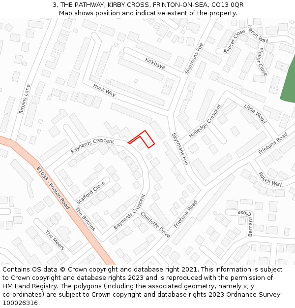 3, THE PATHWAY, KIRBY CROSS, FRINTON-ON-SEA, CO13 0QR: Location map and indicative extent of plot