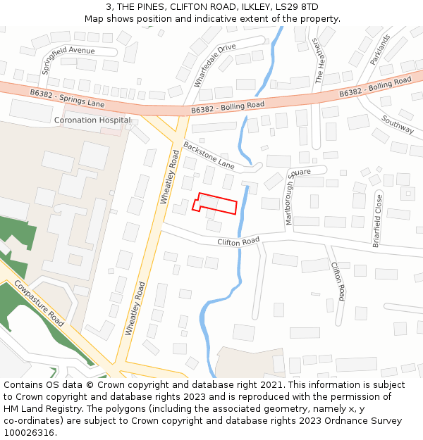 3, THE PINES, CLIFTON ROAD, ILKLEY, LS29 8TD: Location map and indicative extent of plot
