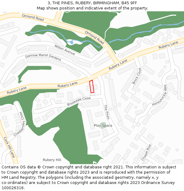 3, THE PINES, RUBERY, BIRMINGHAM, B45 9FF: Location map and indicative extent of plot