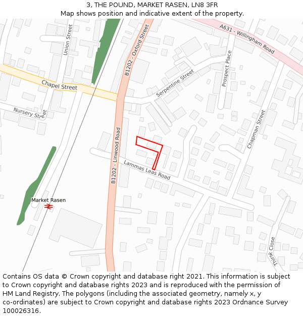 3, THE POUND, MARKET RASEN, LN8 3FR: Location map and indicative extent of plot