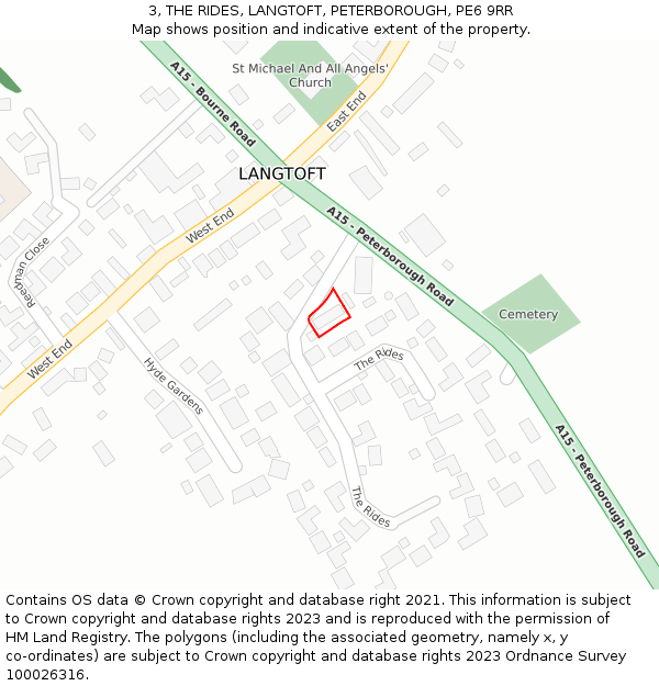 3, THE RIDES, LANGTOFT, PETERBOROUGH, PE6 9RR: Location map and indicative extent of plot