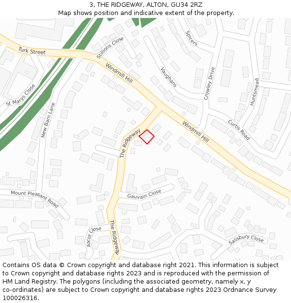 3, THE RIDGEWAY, ALTON, GU34 2RZ: Location map and indicative extent of plot