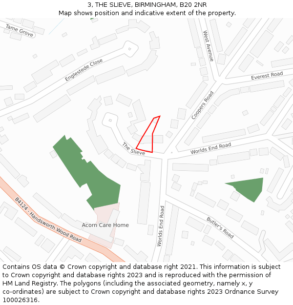 3, THE SLIEVE, BIRMINGHAM, B20 2NR: Location map and indicative extent of plot