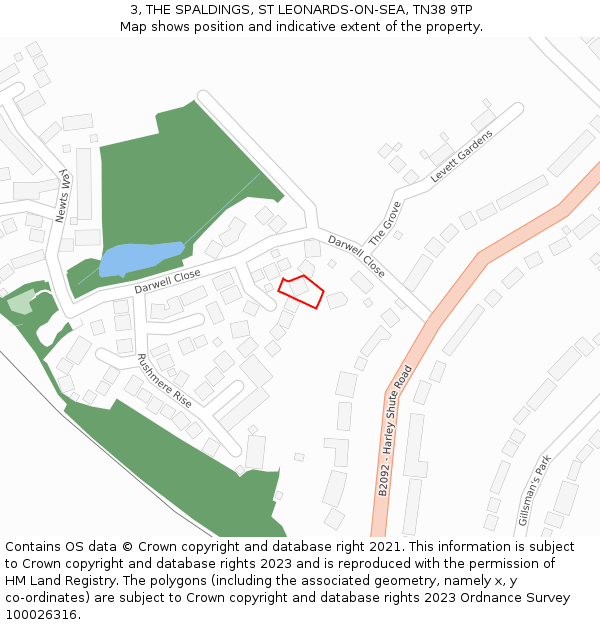 3, THE SPALDINGS, ST LEONARDS-ON-SEA, TN38 9TP: Location map and indicative extent of plot