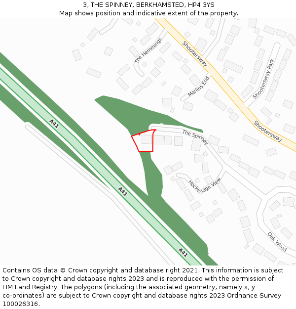 3, THE SPINNEY, BERKHAMSTED, HP4 3YS: Location map and indicative extent of plot