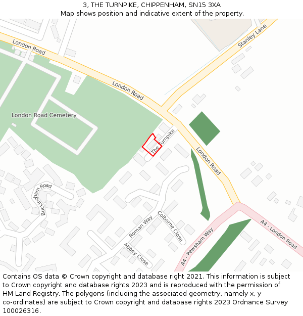 3, THE TURNPIKE, CHIPPENHAM, SN15 3XA: Location map and indicative extent of plot