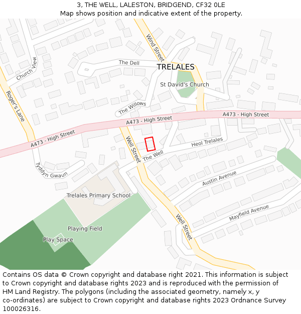3, THE WELL, LALESTON, BRIDGEND, CF32 0LE: Location map and indicative extent of plot
