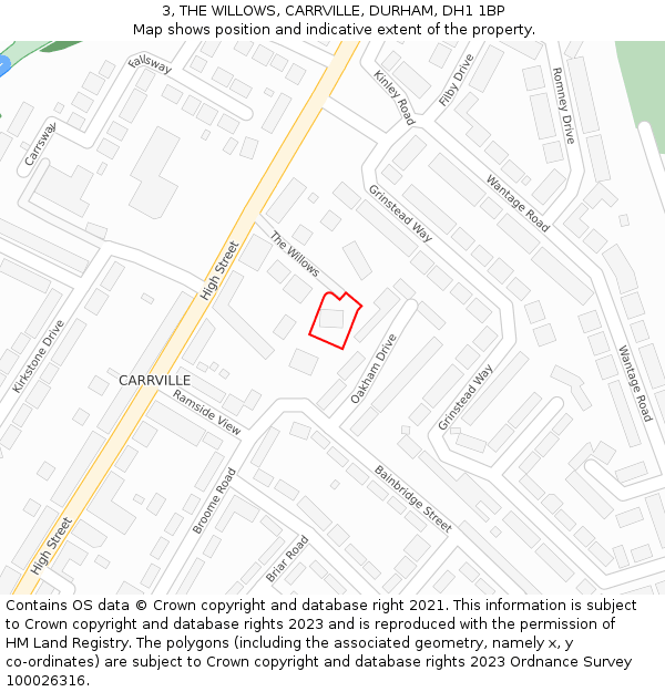 3, THE WILLOWS, CARRVILLE, DURHAM, DH1 1BP: Location map and indicative extent of plot